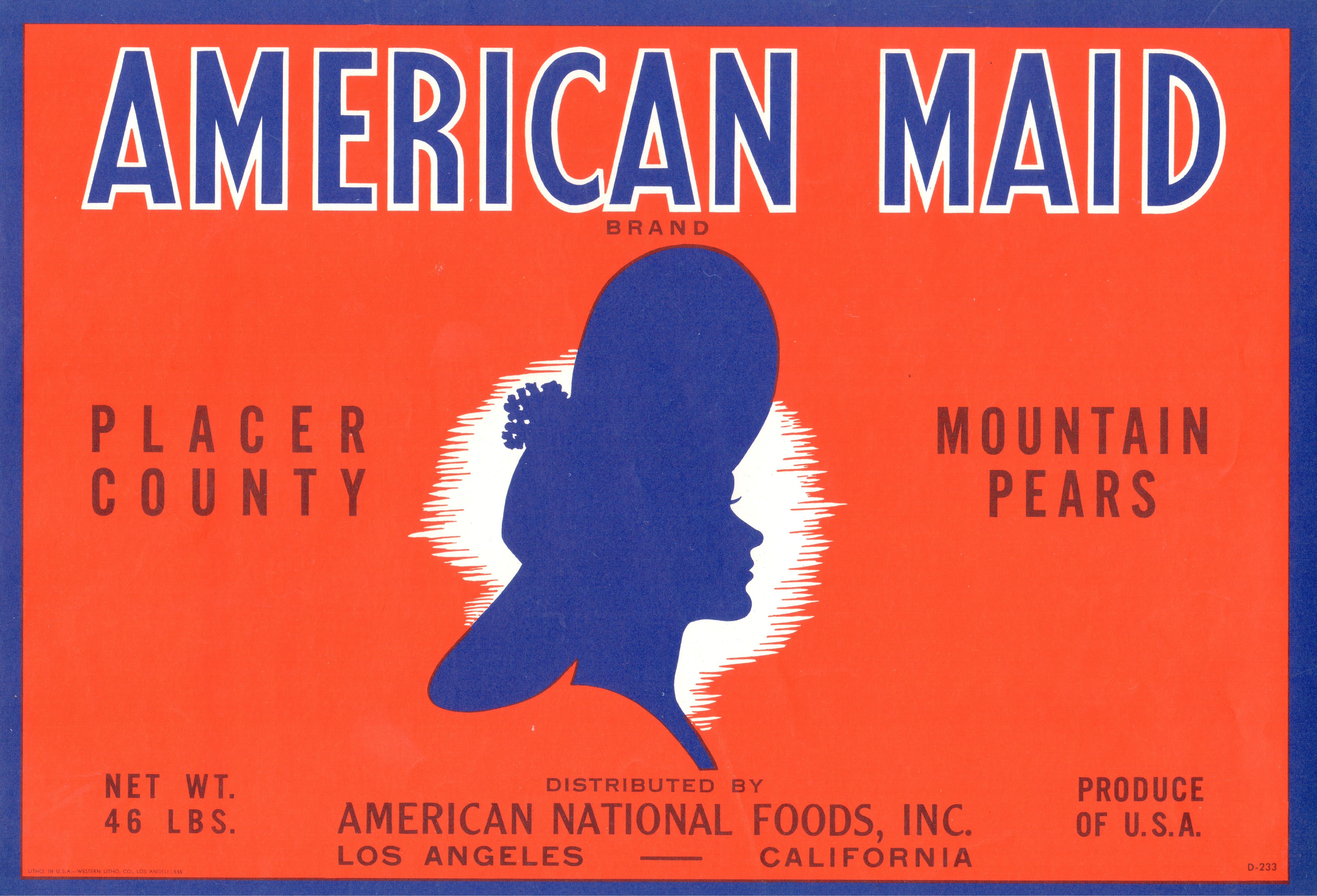 American Maid Brand Pears - Unframed Fruit Label