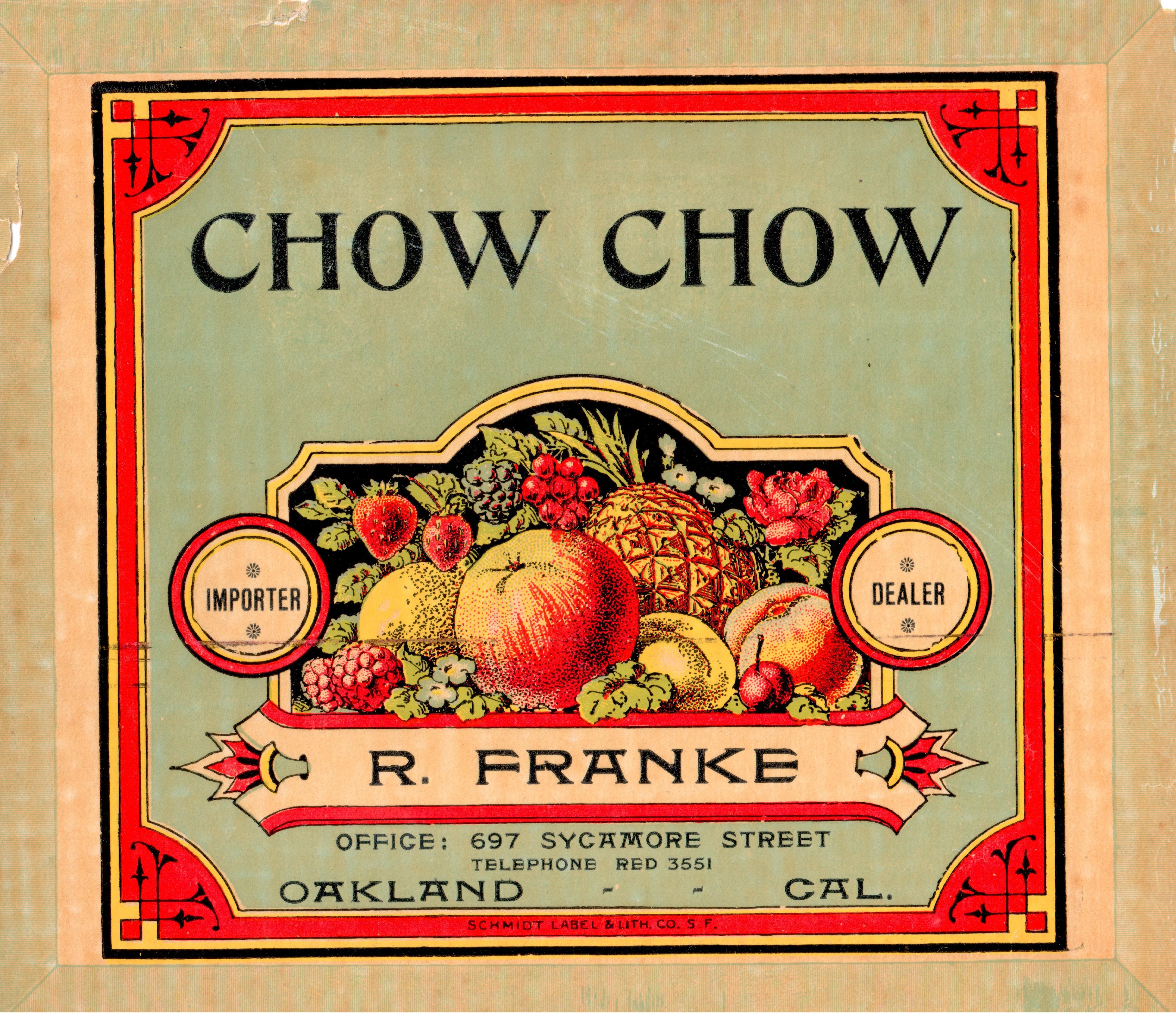 Chow Chow Fruit Label Circa 1899 - Unframed