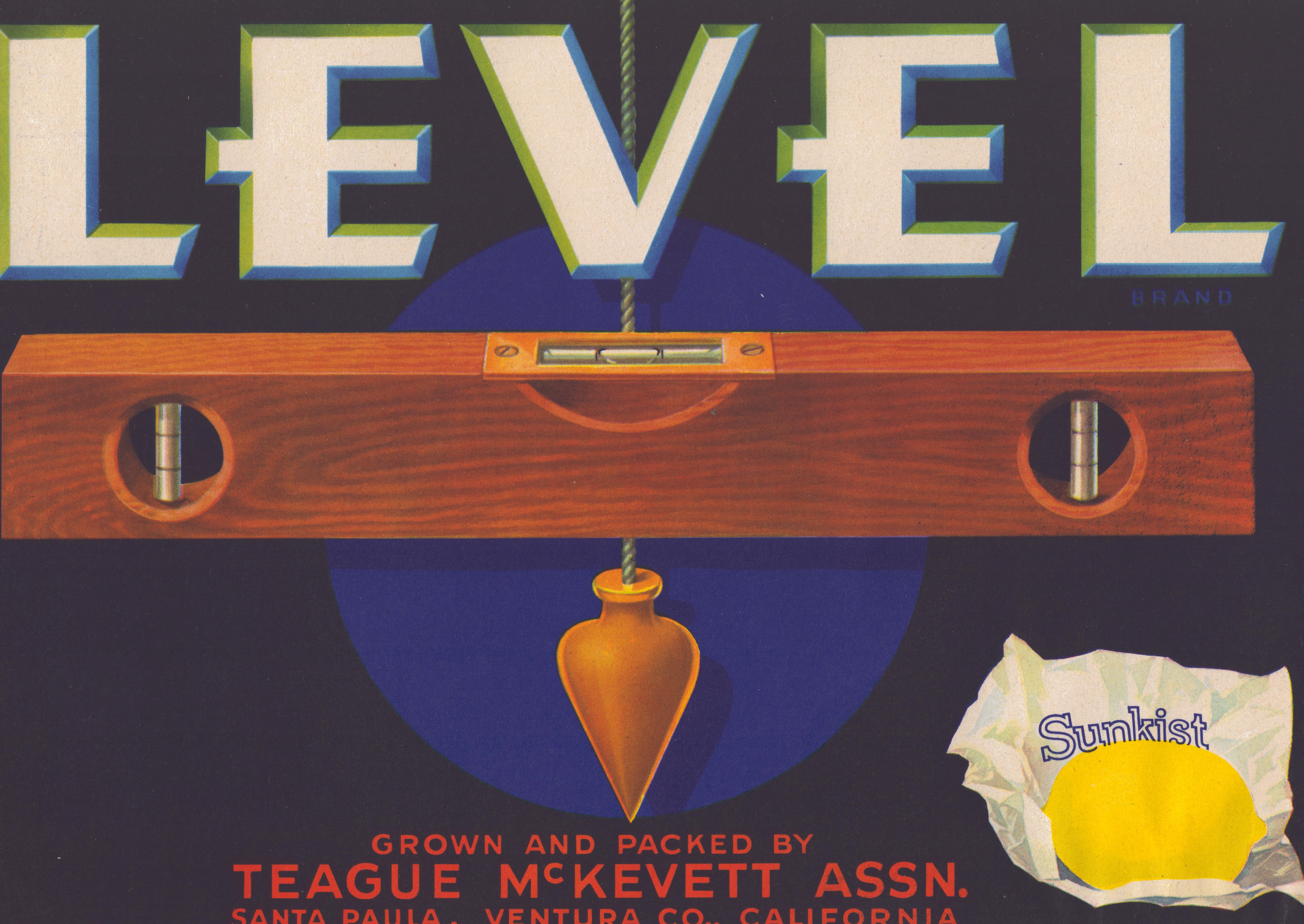Level Brand Fruit Label c. 1930