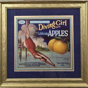 Diving Girl Brand California Apples Fruit Label