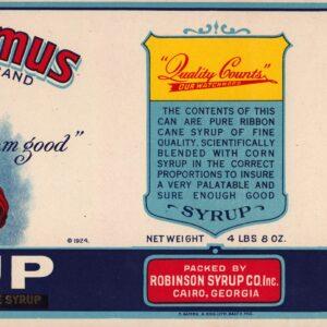 Uncle Remus Brand Syrup Label